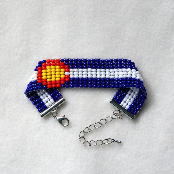 Colorado state flag bead bracelet, handmade, adjustable length - Picture 1 of 6